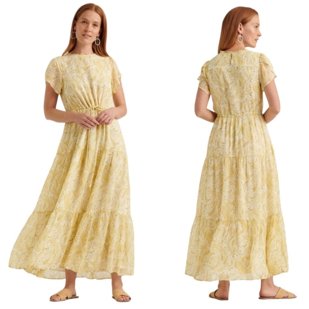 NWT Lucky Brand Yellow Paisley Tiered Maxi Dress Cottagecore boho
RTL $149 XL